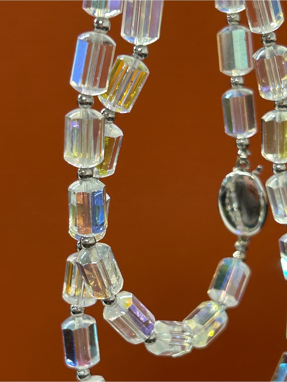 S.A.L Swarovski Vintage Glass Crystal Aurora Glass Bead layering Necklace. Swan. - Picture 9 of 9